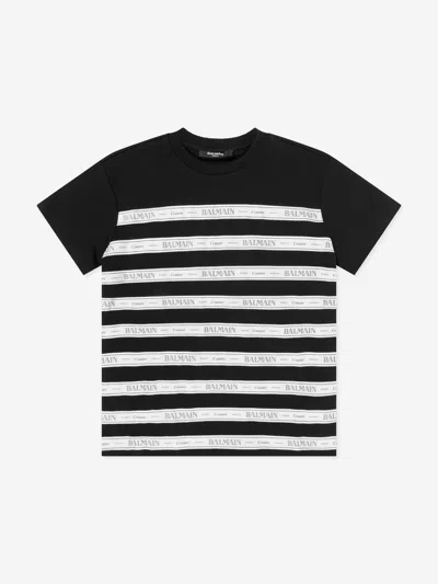 Balmain Babies'  Girls Striped Logo Jersey Dress In Black