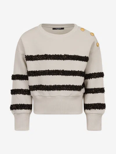 Balmain Kids'  Girls Striped Sweatshirt In Neutral