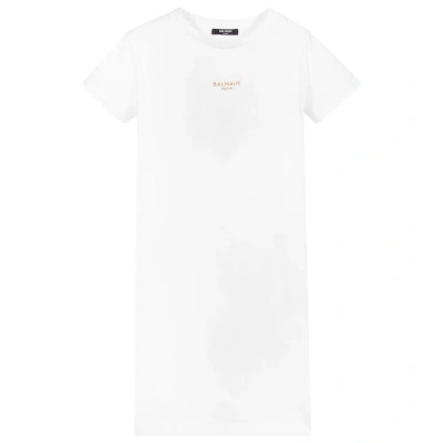 Balmain Girls Teen White Logo Jersey Dress