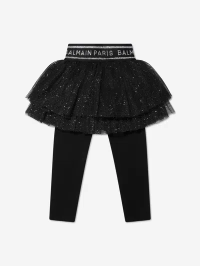 Balmain Kids' Girls Tutu Leggings In Black