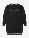 BALMAIN GIRLS WOOL KNITTED LOGO DRESS 10 YRS BLACK