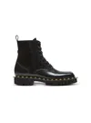 Balmain Glazed Leather Studded Boots In Black