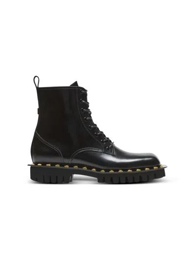 Balmain Glazed Leather Army Boots In Black