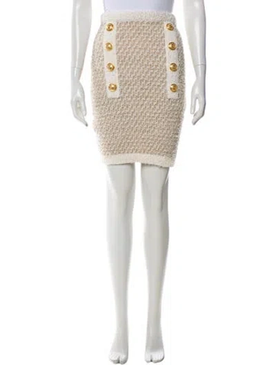 Pre-owned Balmain Glitter Accents Knee-length Skirt In White