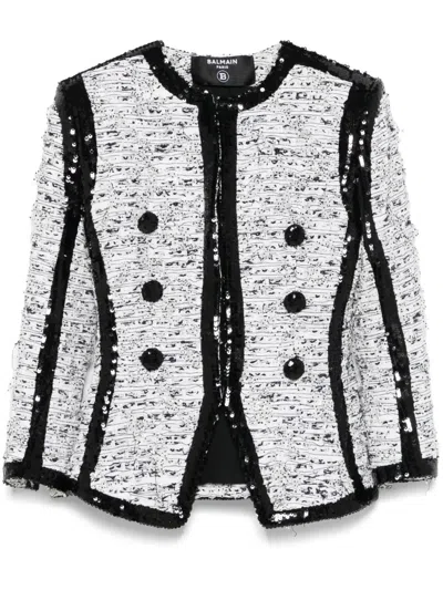 Balmain Glitter-detail Jacket In White