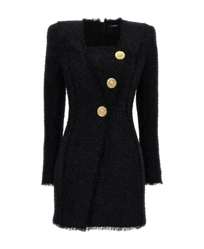Balmain Glitter-detail Tweed Minidress In Black