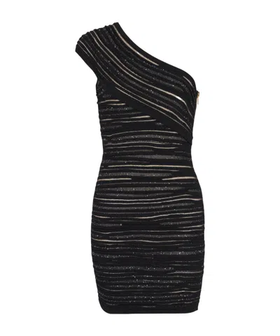 BALMAIN BALMAIN SHINY ROLLED KNIT ASYMMETRICAL DRESS