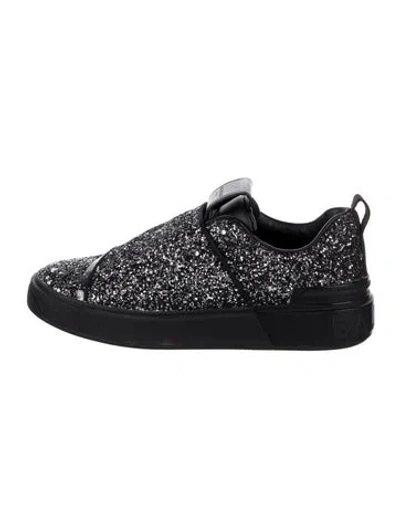Pre-owned Balmain Glitter Graphic Print Sneakers In Black