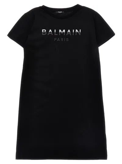 Balmain Kids' Glitter Logo Dress In Black