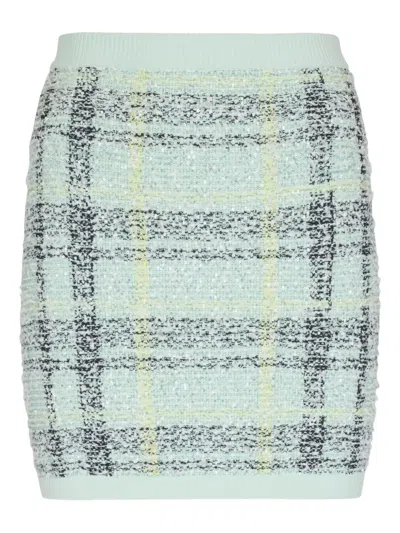Balmain Glitter Plaid-pattern Mini Skirt In Green