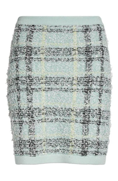 Balmain Glitter Plaid Sweater Miniskirt In Green