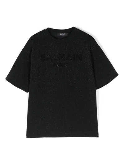 Balmain Kids' Glitter T-shirt In Black