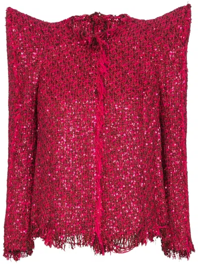 Balmain Tweed Sequin-embellished Jacket In Red