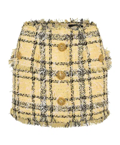 Balmain Buttoned Glittered Tweed Mini Skirt In Multi