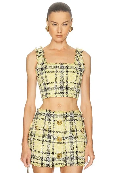 Balmain Glitter Tweed Tartan Top In Multi