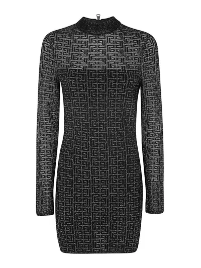BALMAIN GLITTERED KNIT SHORT DRESS