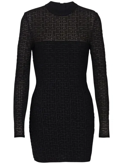 Balmain Glittered Knit Short Dress Clothing In Black