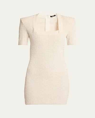 Balmain Glittered Monogram Mini Dress In Beige