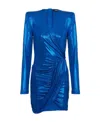 Balmain Glittered Ruched Dress In Blue
