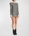 BALMAIN GLITTERED STRIPE MINI DRESS WITH BUTTON DETAILS