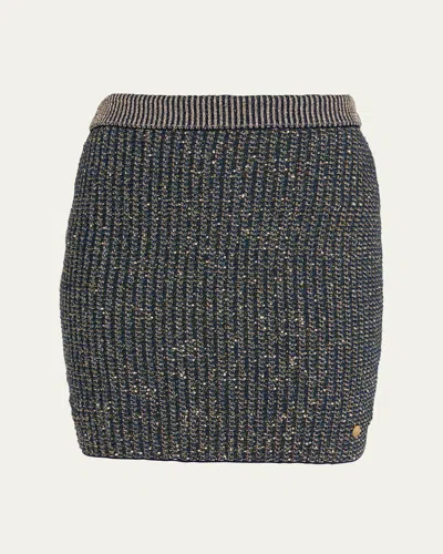 Balmain Glittered Tweed Mini Pencil Skirt In Blue