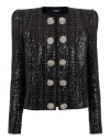 Balmain Sequin-embellished Tweed Jacket In Black