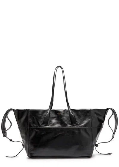 Balmain Glossed Leather Tote Bag In Black