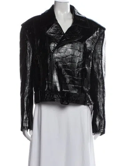 Pre-owned Balmain Goat Leather Animal Print Biker Jacket In Black