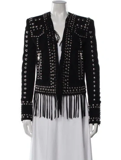 Pre-owned Balmain Goat Leather Biker Jacket In Black