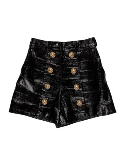 Pre-owned Balmain Goat Leather Mini Shorts In Black