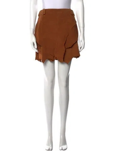 Pre-owned Balmain Goat Leather Mini Skirt In Brown