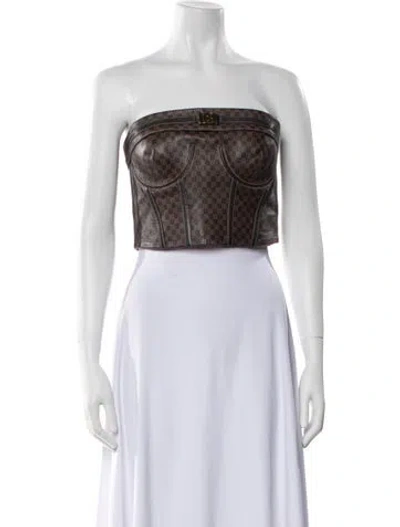 Pre-owned Balmain Goat Leather Printed Crop Top In Brown