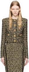 Balmain Gold & Black Collarless Jacket In Ead Noir/or