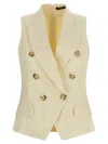 Balmain Jacquard Vest With Flap Pockets And Gold-tone Buttons In Neutral