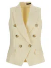 Balmain Jacquard Vest With Flap Pockets And Gold-tone Buttons In Neutral