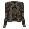 Balmain Gold Black Boucle Tweed Gold Studded Power Shoulder Jacket In Black