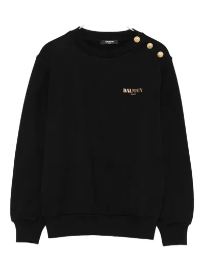 Balmain Kids' Gold-button Crew-neck Sweatshirt In Black