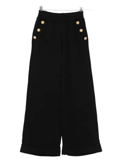 Balmain Kids' Gold-button Cuffed Trousers In Black