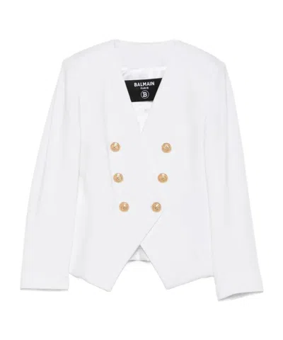 Balmain Gold-button Double-breasted Jacket In White