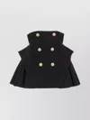 Balmain Button-embellished Pleated Grain De Poudre Wool Mini Skirt In Black