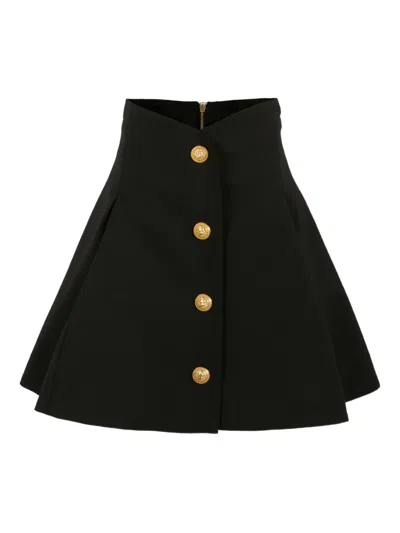 Balmain Kids' Gold-button Pleated Skirt In Black