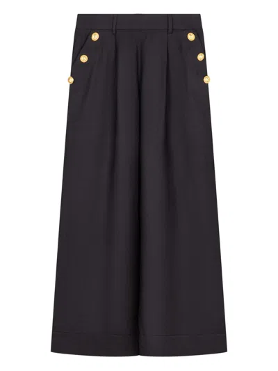 Balmain Gold-button Pleated Trousers In Black