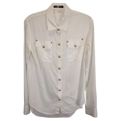 Balmain Gold Button Shirt In White Cotton