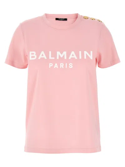 Balmain Gold Button T-shirt In Pink