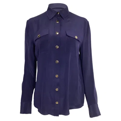 Balmain Gold-buttoned Long Sleeve Shirt In Navy Blue Silk