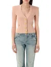 Balmain Fitted Knit Cardigan With Gold Button Accents In Beige
