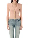 Balmain Fitted Knit Cardigan With Gold Button Accents In Beige