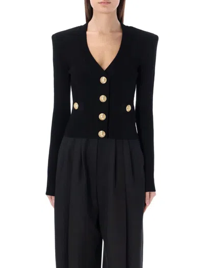 Balmain Gold Buttons Knit Cardigan In Black