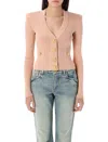 Balmain Fitted Knit Cardigan With Gold Button Accents In Nude