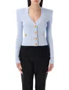 Balmain Engraved-button Cardigan In Pale Blue